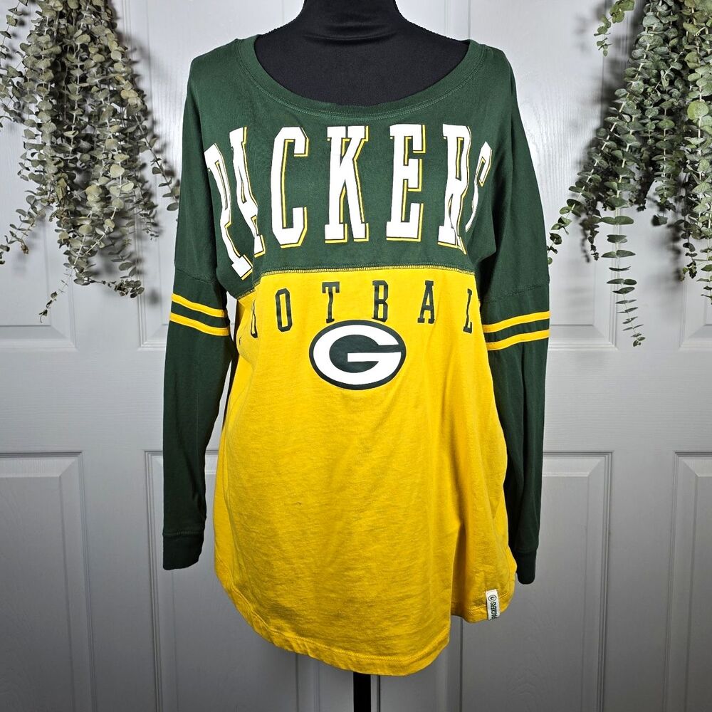 Women’s Green Bay Packers NFL Football Long Sleeve Shirt XL Green Yellow